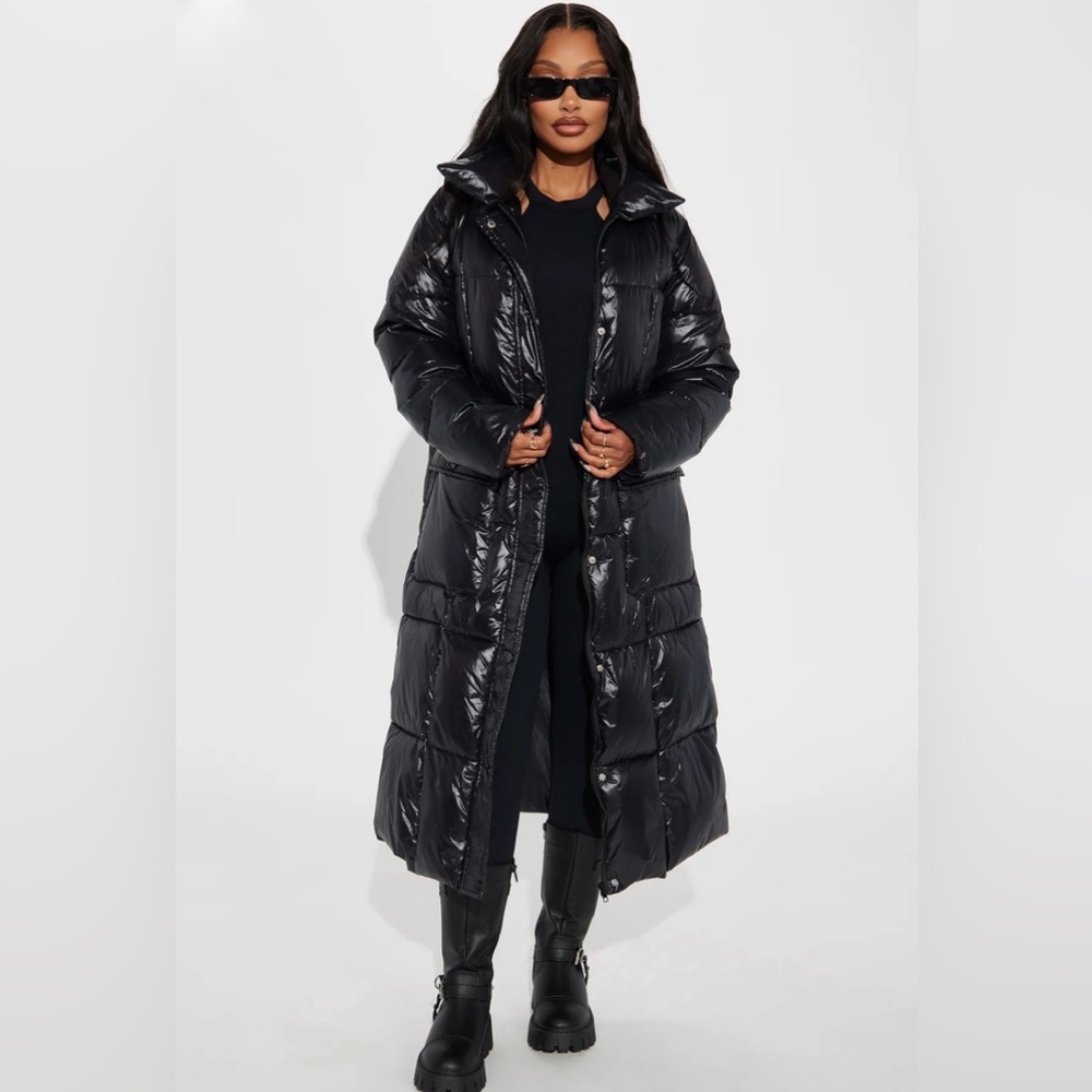 🖤Fashion Nova Shiny Black Long Puffer Jacket